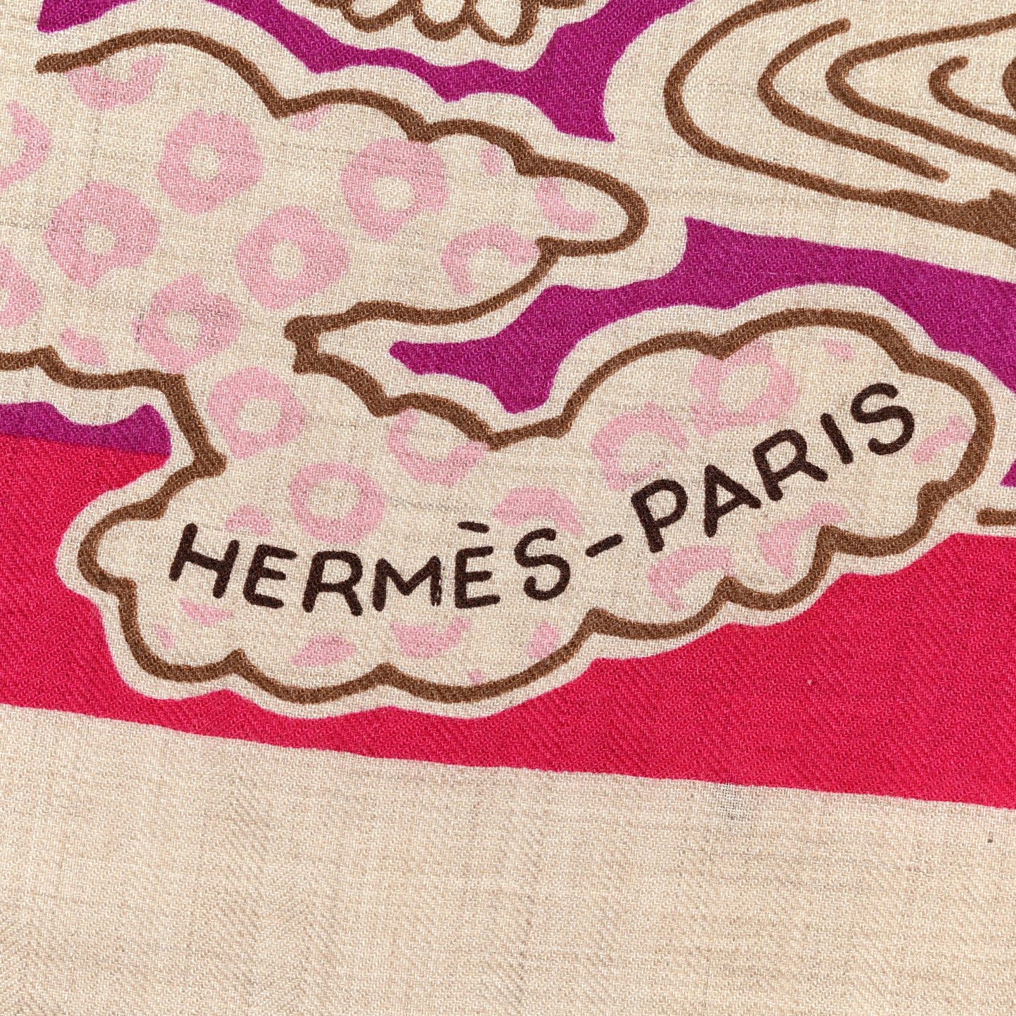 Cashmere Silk Bingata Shawl 140 Naturel Fuchsia Rose Poudre