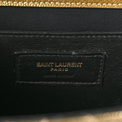 Saint Laurent Metallic Grain De Poudre Textured Mixed Matelasse Triquilt Medium Monogram Satchel Gold 6 of 9