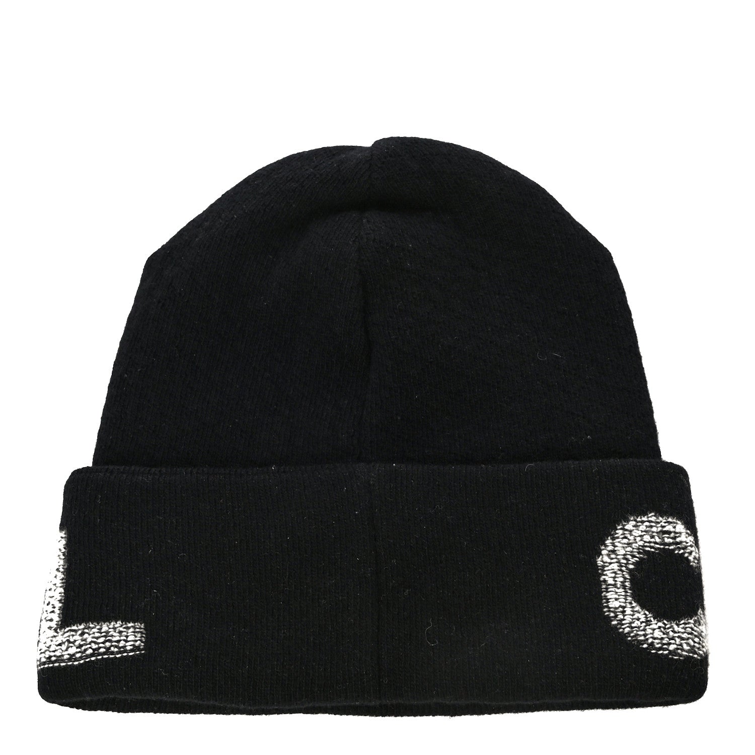 Chanel Wool Cashmere Logo Beanie Hat Black Light Grey 2 of 7