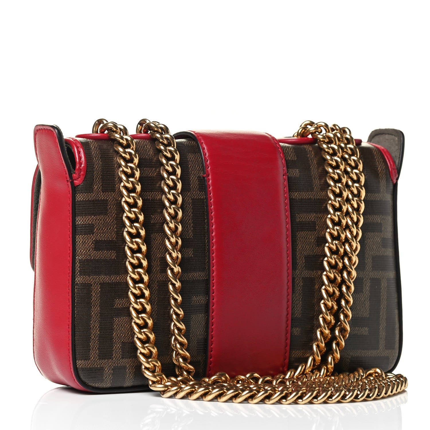 Fendi Glazed Fabric Vitello Century FF 1974 Stamp Patch Mini Double F Crossbody Bag Mogano Panna Fragola 2 of 4