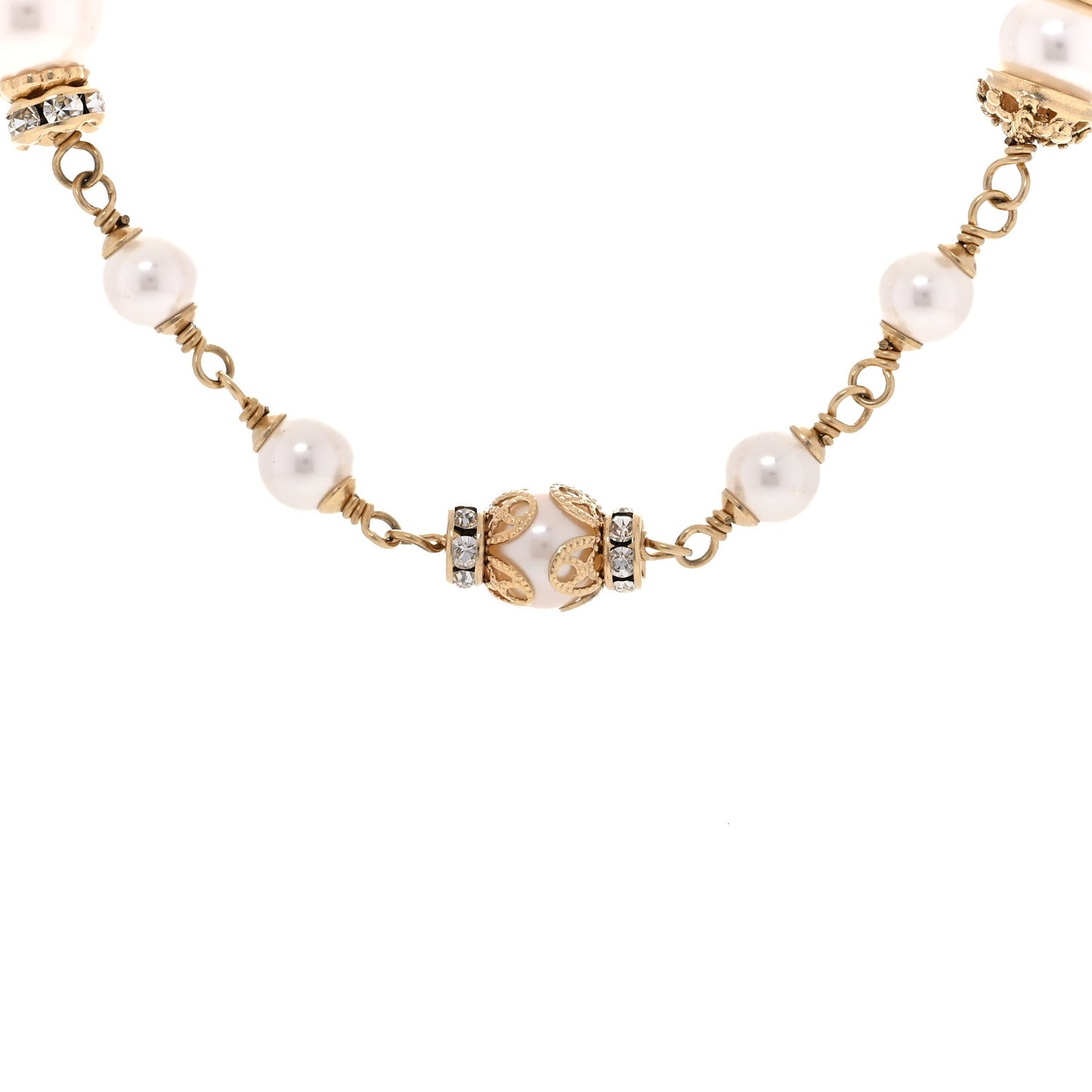Pearl Crystal Textured CC Short Necklace Gold