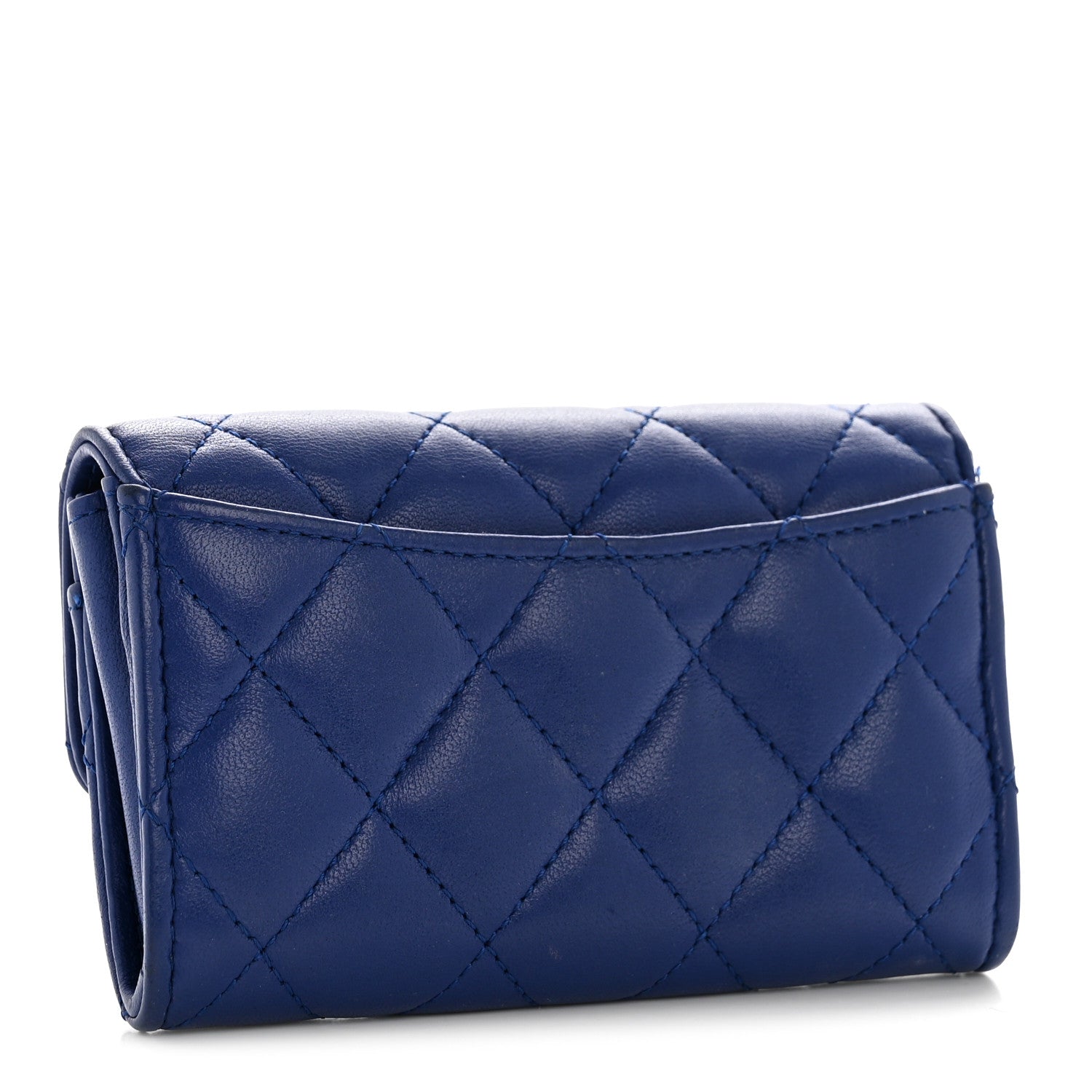 Chanel Lambskin Quilted Flap Card Holder Wallet Blue 3 of 10