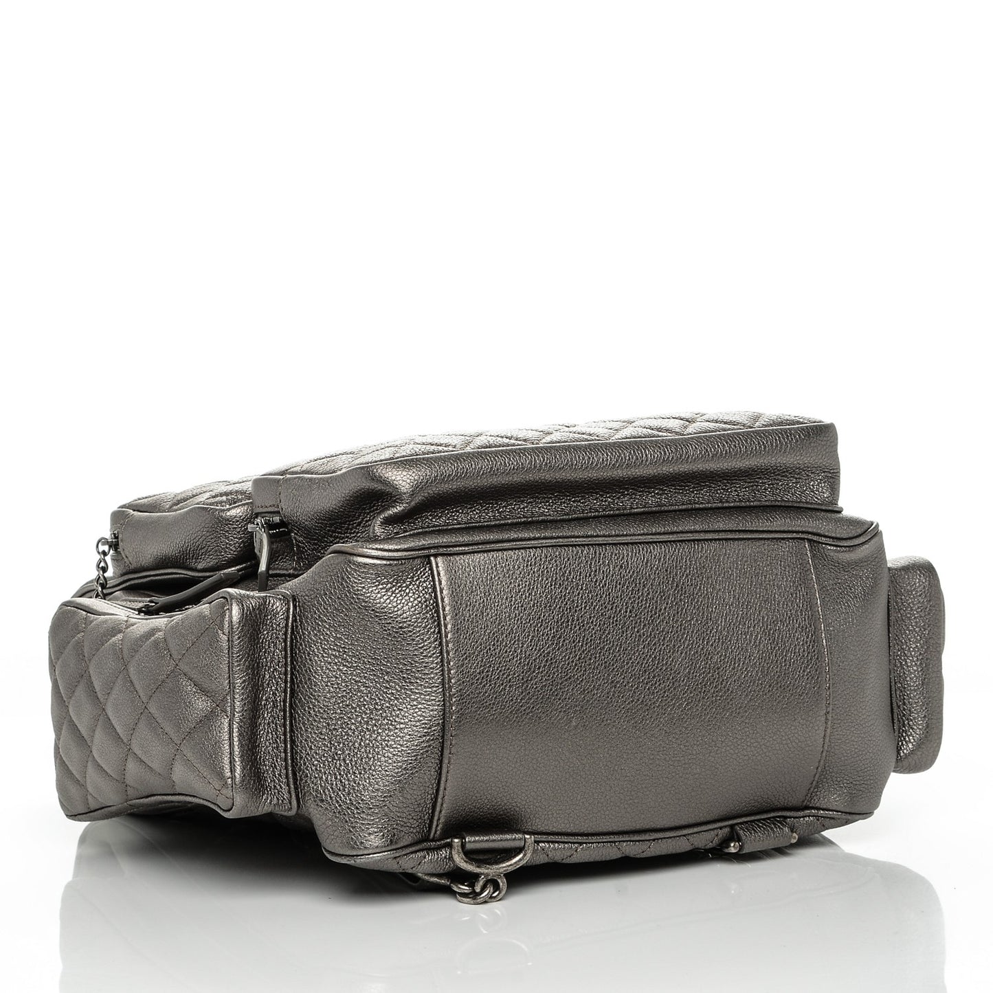 Metallic Grained Calfskin Quilted Large Casual Rock Backpack Charcoal