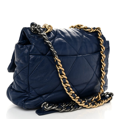 Chanel Goatskin Quilted Large Chanel 19 Flap Dark Blue 3 of 15