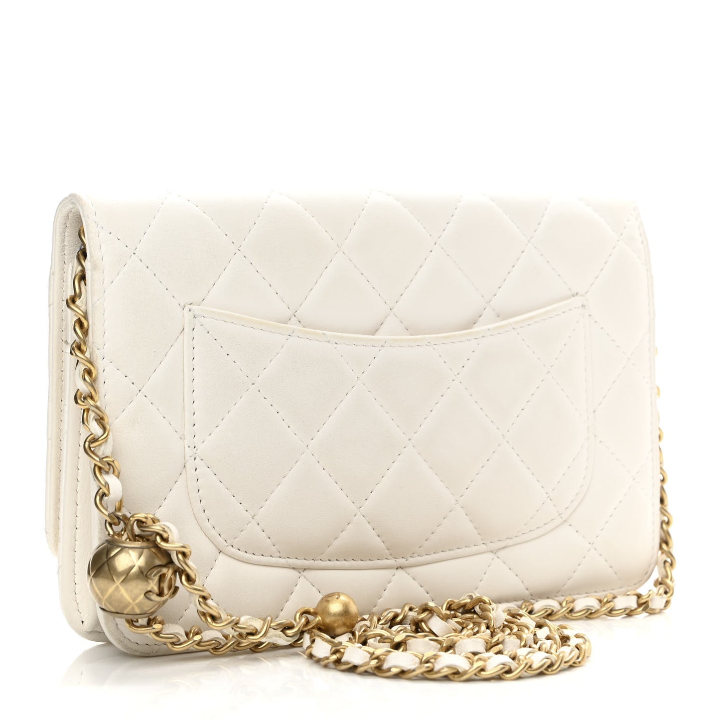 Lambskin Quilted CC Pearl Crush Wallet on Chain WOC White