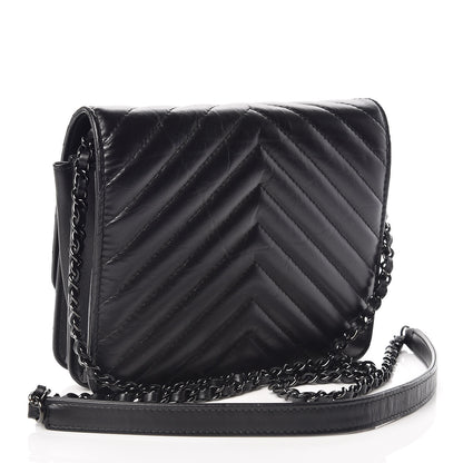 Chanel Aged Calfskin Chevron Quilted Reissue 2.55 Square Wallet On Chain WOC So Black 3 of 10