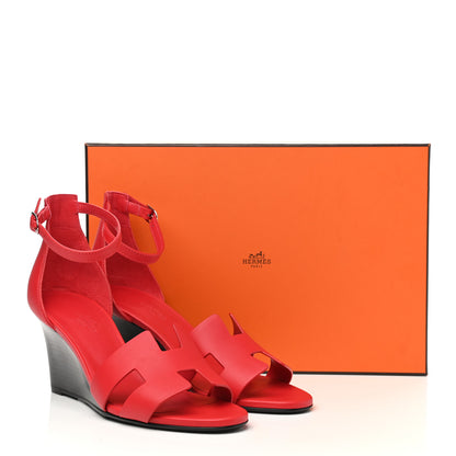 Hermes Calfskin Legend Wedge Sandals 38 Rose Cotinga 9 of 9
