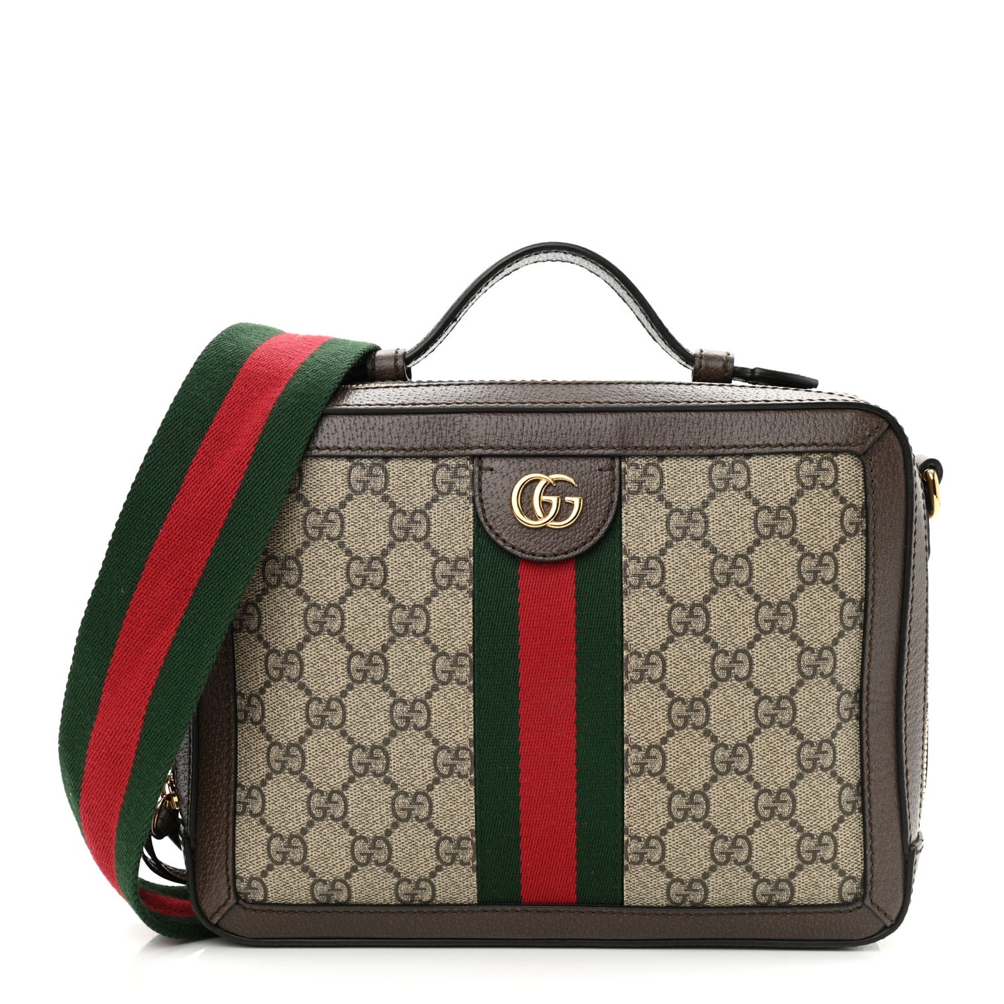 GG Supreme Monogram Web Small Ophidia Top Handle Shoulder Bag Brown
