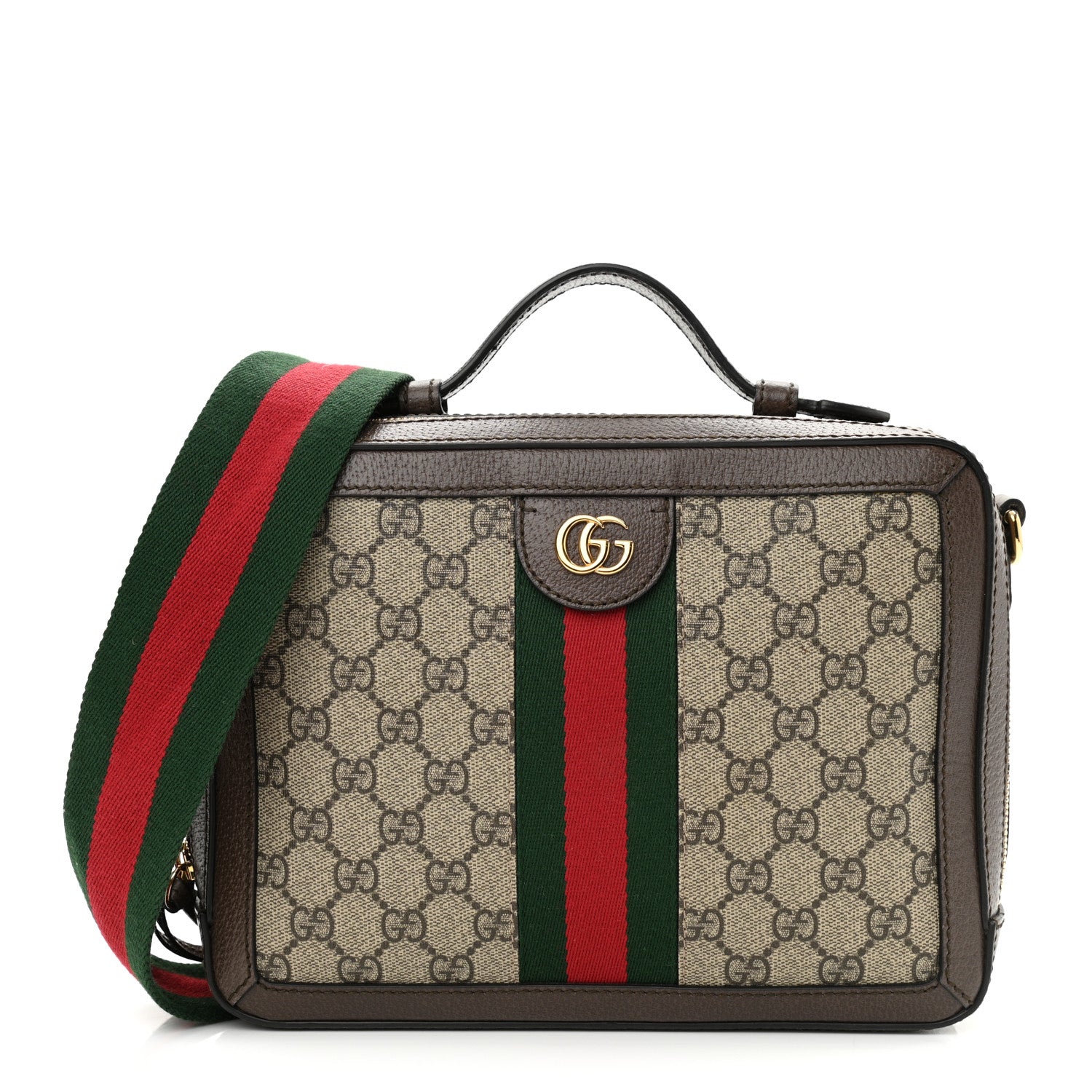 Gucci GG Supreme Monogram Web Small Ophidia Top Handle Shoulder Bag Brown 1 of 11