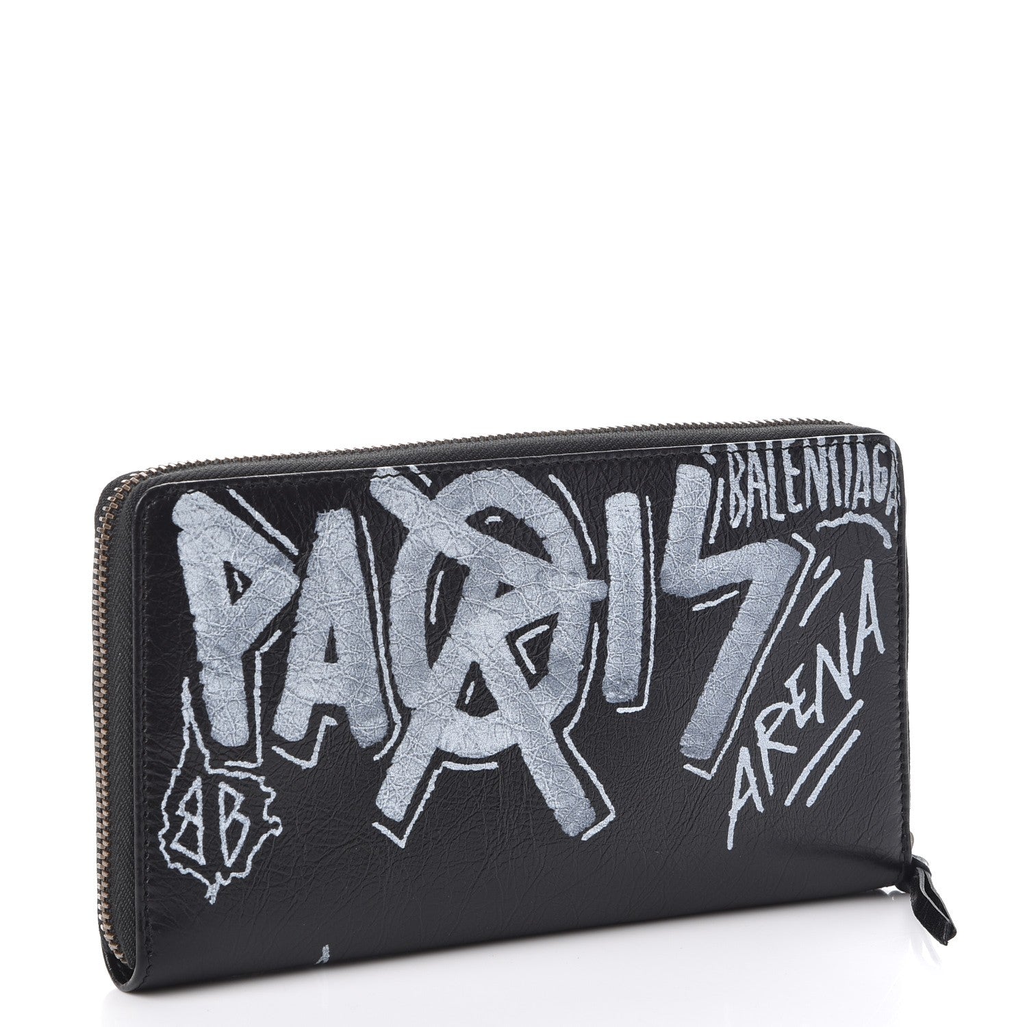 Balenciaga Agneau Arena Graffiti All Over Classic Hardware Continental Zip Around Wallet Black White 3 of 9