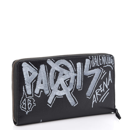 Balenciaga Agneau Arena Graffiti All Over Classic Hardware Continental Zip Around Wallet Black White 3 of 9