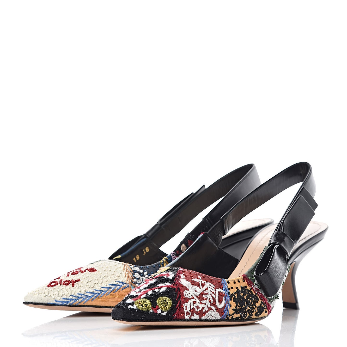 Embroidered Calfskin Beaded Sweet D Sling-Back Pumps 38 Multicolor