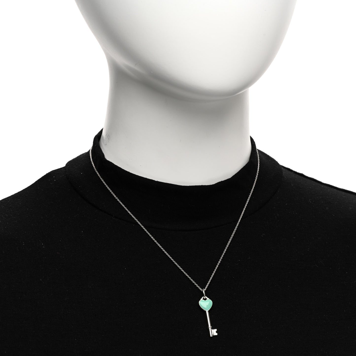 Sterling Silver Enamel Heart Key Pendant Necklace Blue