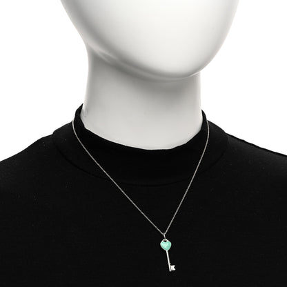 Tiffany Sterling Silver Enamel Heart Key Pendant Necklace Blue 2 of 5
