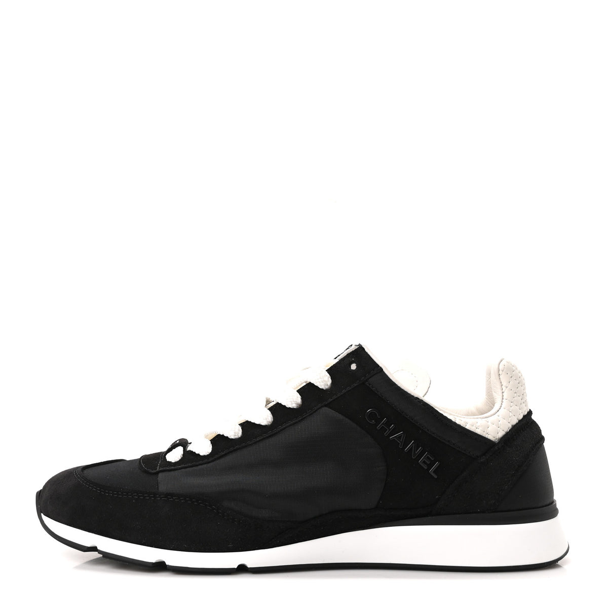 Nylon Suede Kidskin Calfskin Logo Sneakers 38 Black White