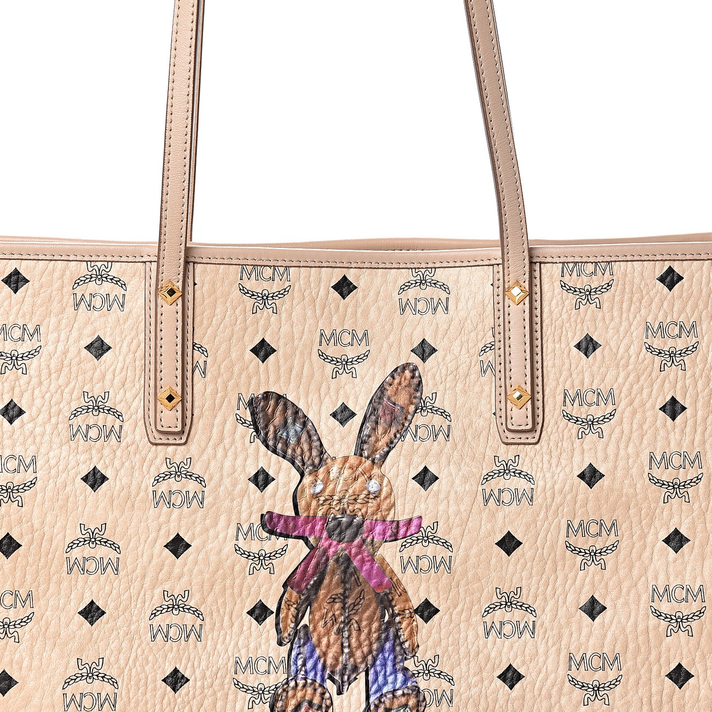 Visetos Medium Rabbit Top Zip Shopper Tote Beige