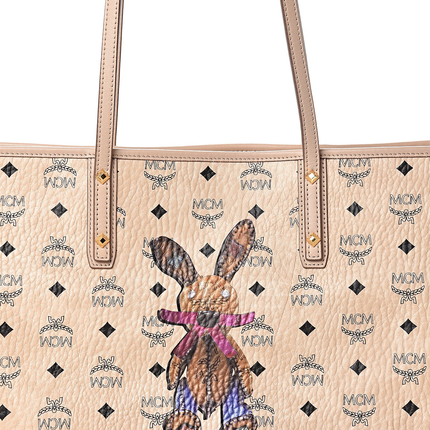 MCM Visetos Medium Rabbit Top Zip Shopper Tote Beige 11 of 11