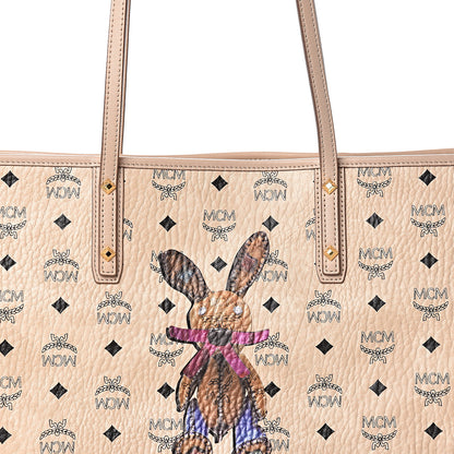 MCM Visetos Medium Rabbit Top Zip Shopper Tote Beige 11 of 11