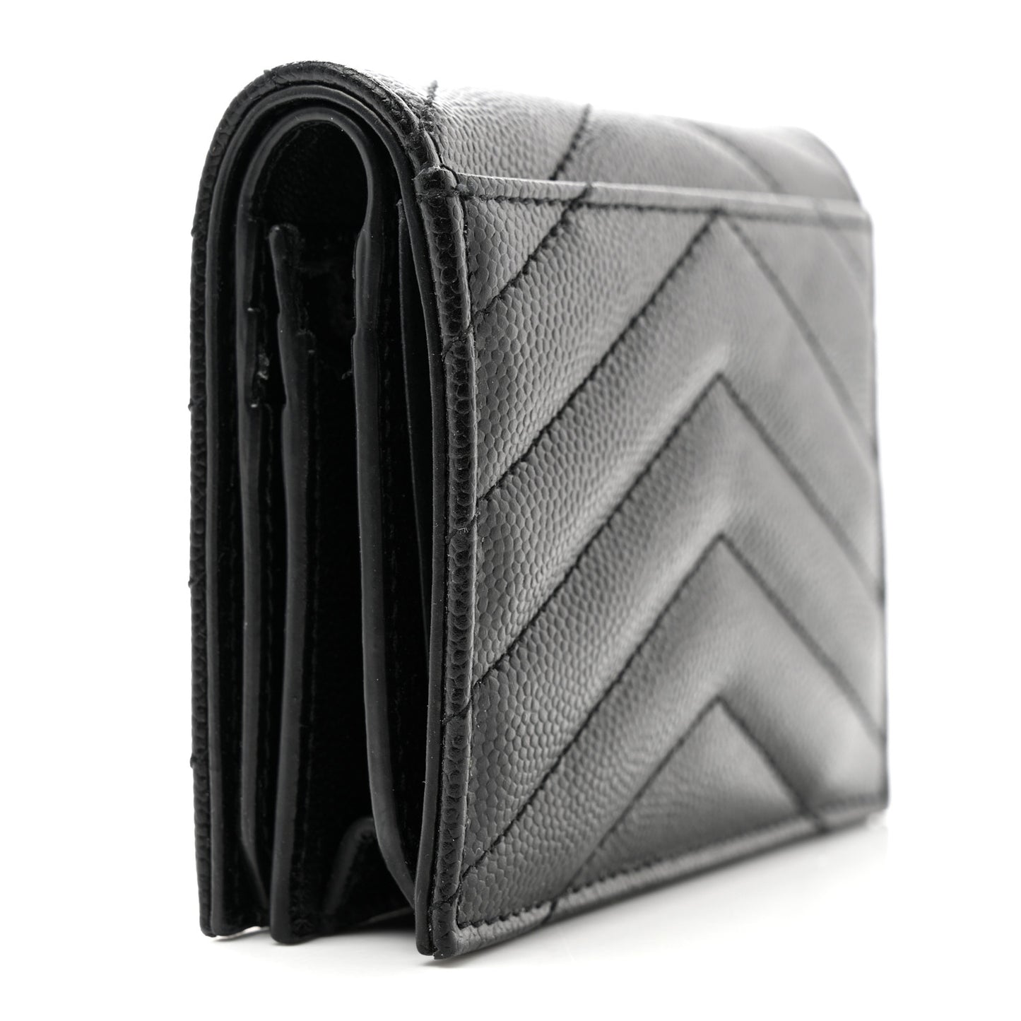Grain De Poudre Matelasse Chevron Monochrome Monogram Flap Card Case Black