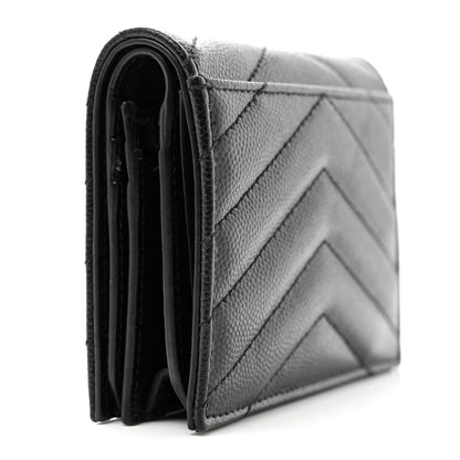 Saint Laurent Grain De Poudre Matelasse Chevron Monochrome Monogram Flap Card Case Black 3 of 10