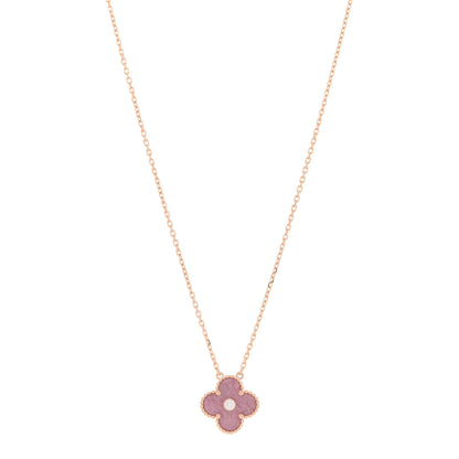 Van Cleef & Arpels 18K Rose Gold Diamond Rhodonite Vintage Alhambra Pendant Necklace 1 of 7