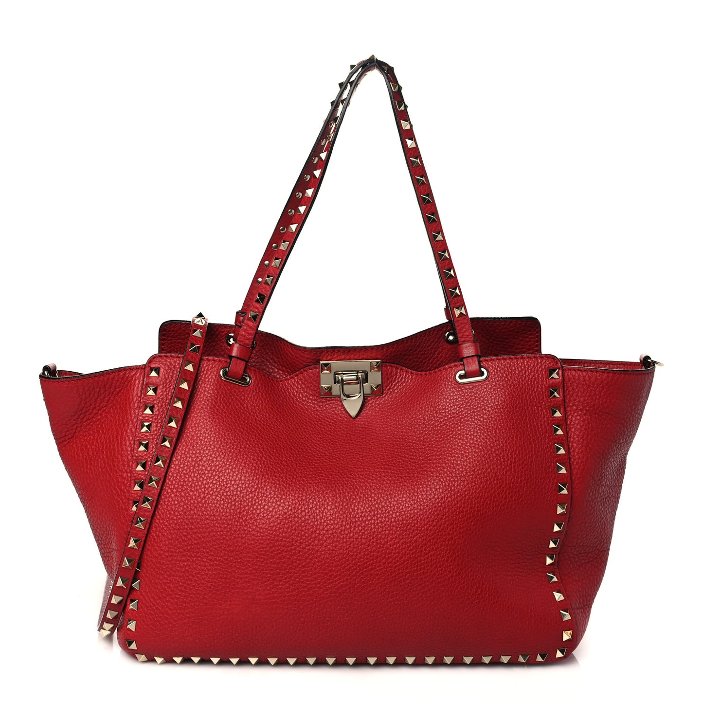 Pebbled Calfskin Medium Rockstud Tote Rosso Valentino