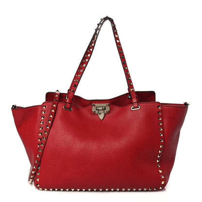 Valentino Garavani Pebbled Calfskin Medium Rockstud Tote Rosso Valentino 1 of 9