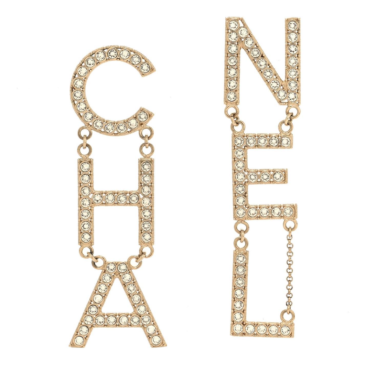 Crystal Cha-Nel Logo Drop Earrings Gold
