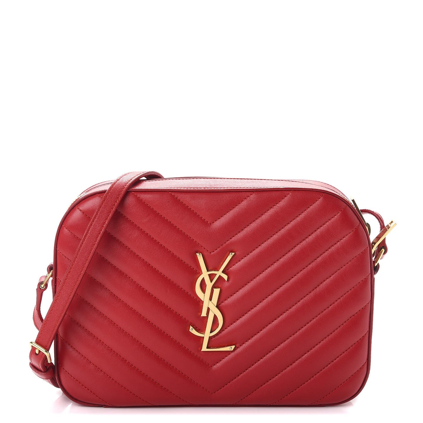 Lambskin Matelasse Chevron Classic Monogram Shoulder Bag Red