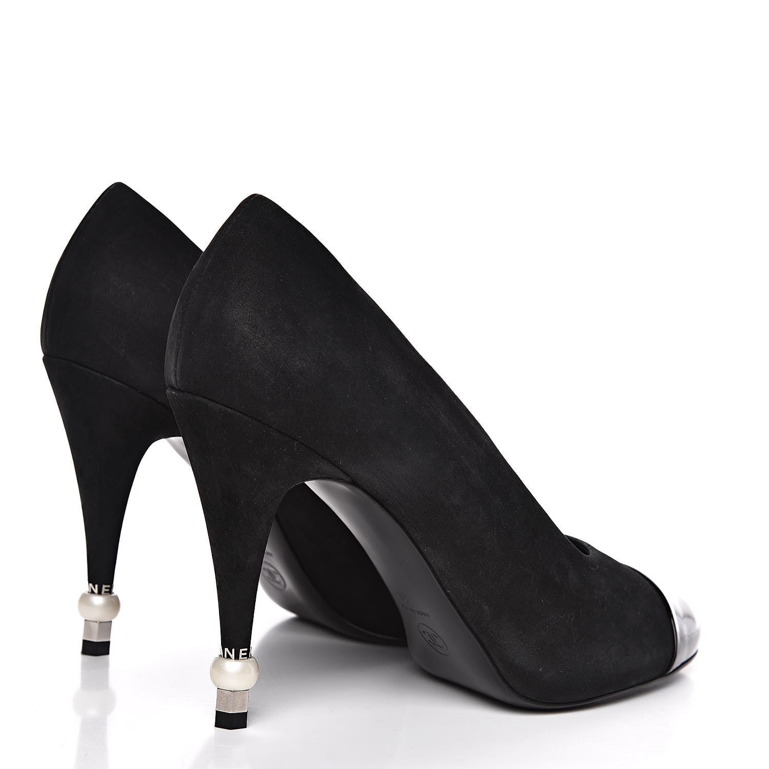 Chanel Patent Suede Calfskin Pearl Cap Toe Pumps 41 Black 4 of 9