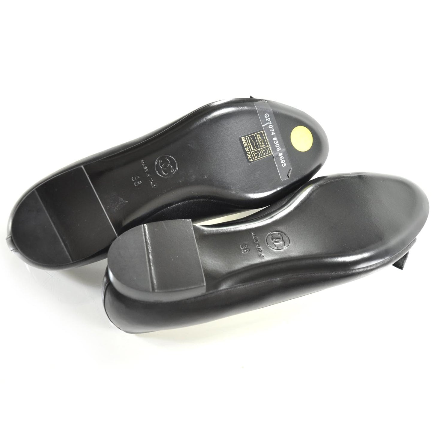 Leather Pearl Bow Flats 36 Black