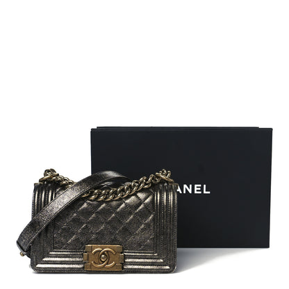 Chanel Cracked Metallic Calfskin Quilted Small Boy Flap Dark Silver 11 of 11