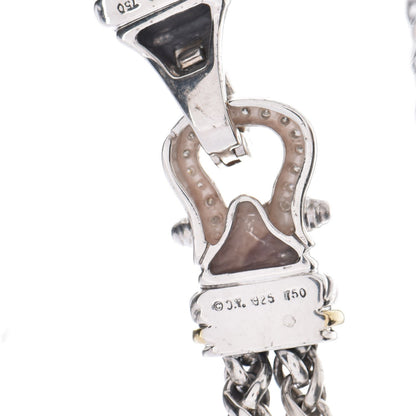 David Yurman Sterling Silver 18K Yellow Gold Diamond Double Wheat Buckle Necklace 5 of 6