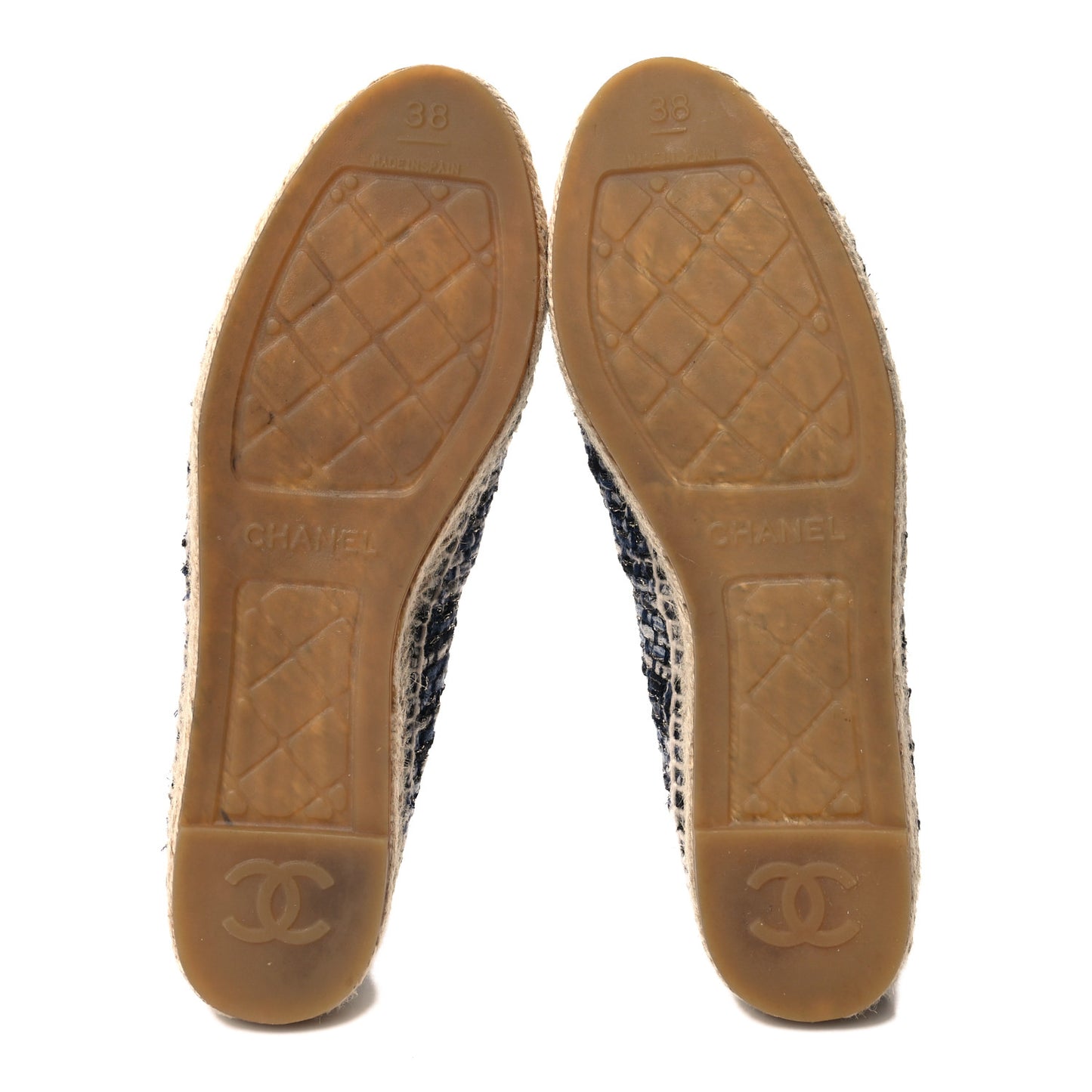 Metallic Tweed Lambskin CC Espadrilles 38 Blue Black Silver