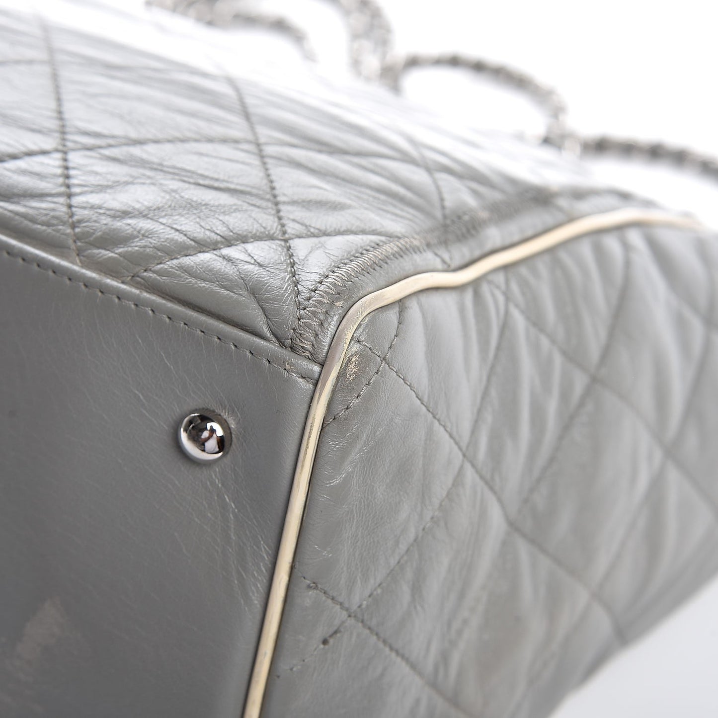 Glazed Lambskin Quilted Large North South Tote Grey