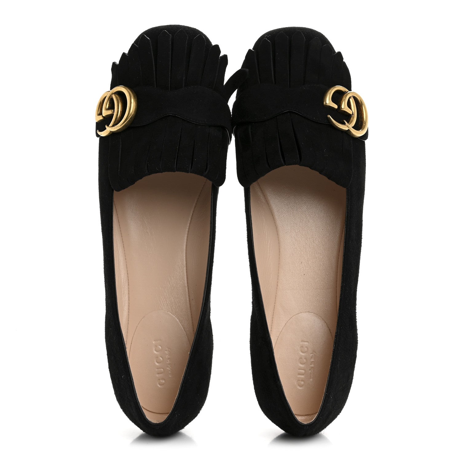 Gucci Kid Scamosciato GG Marmont Fringe Flats 38.5 Black 2 of 12