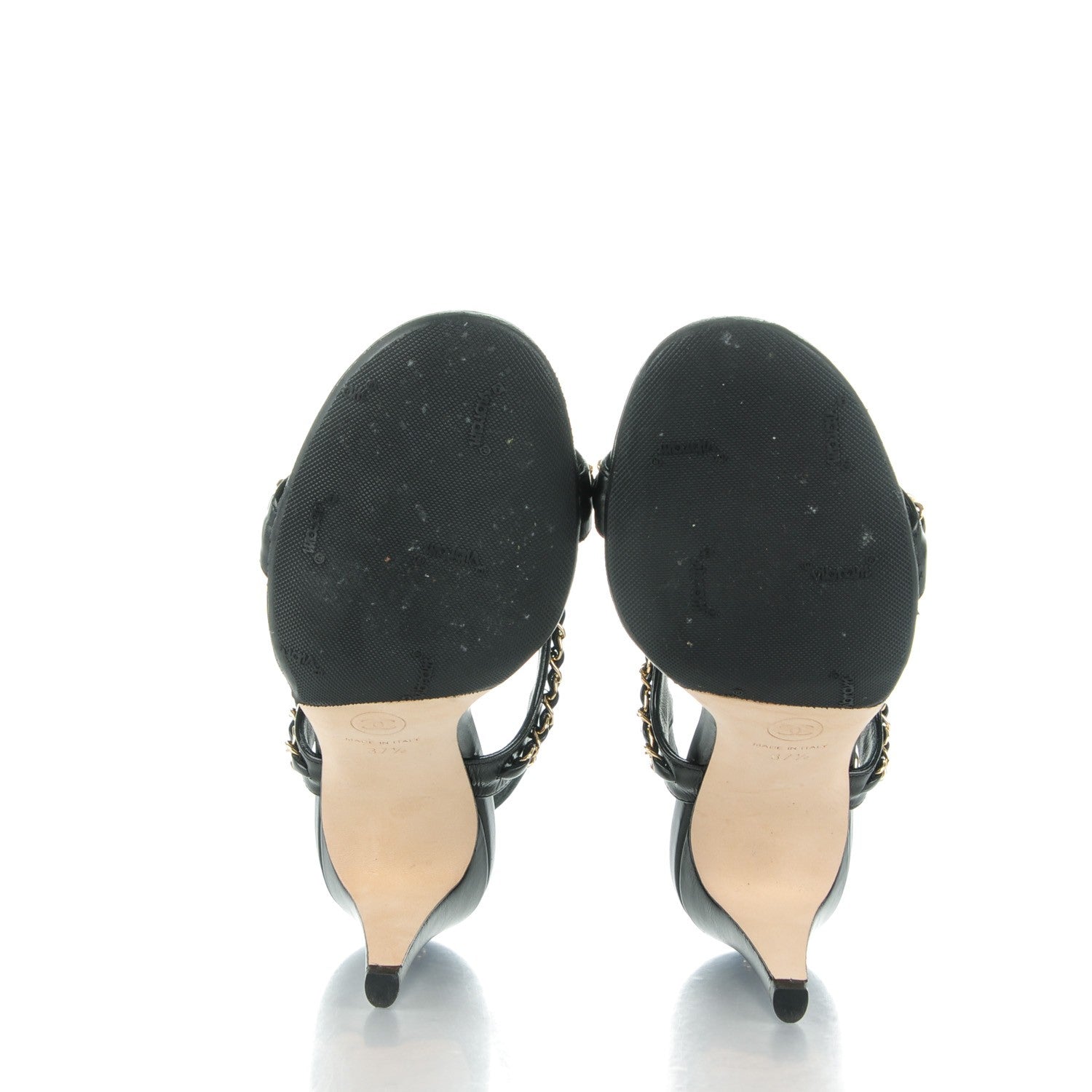 Chanel Crumpled Calfskin Chain Sandals 37.5 Black 5 of 9
