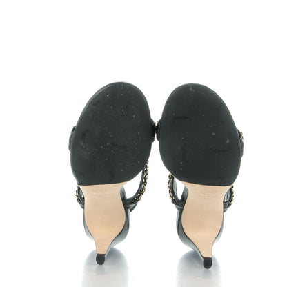 Chanel Crumpled Calfskin Chain Sandals 37.5 Black 5 of 9