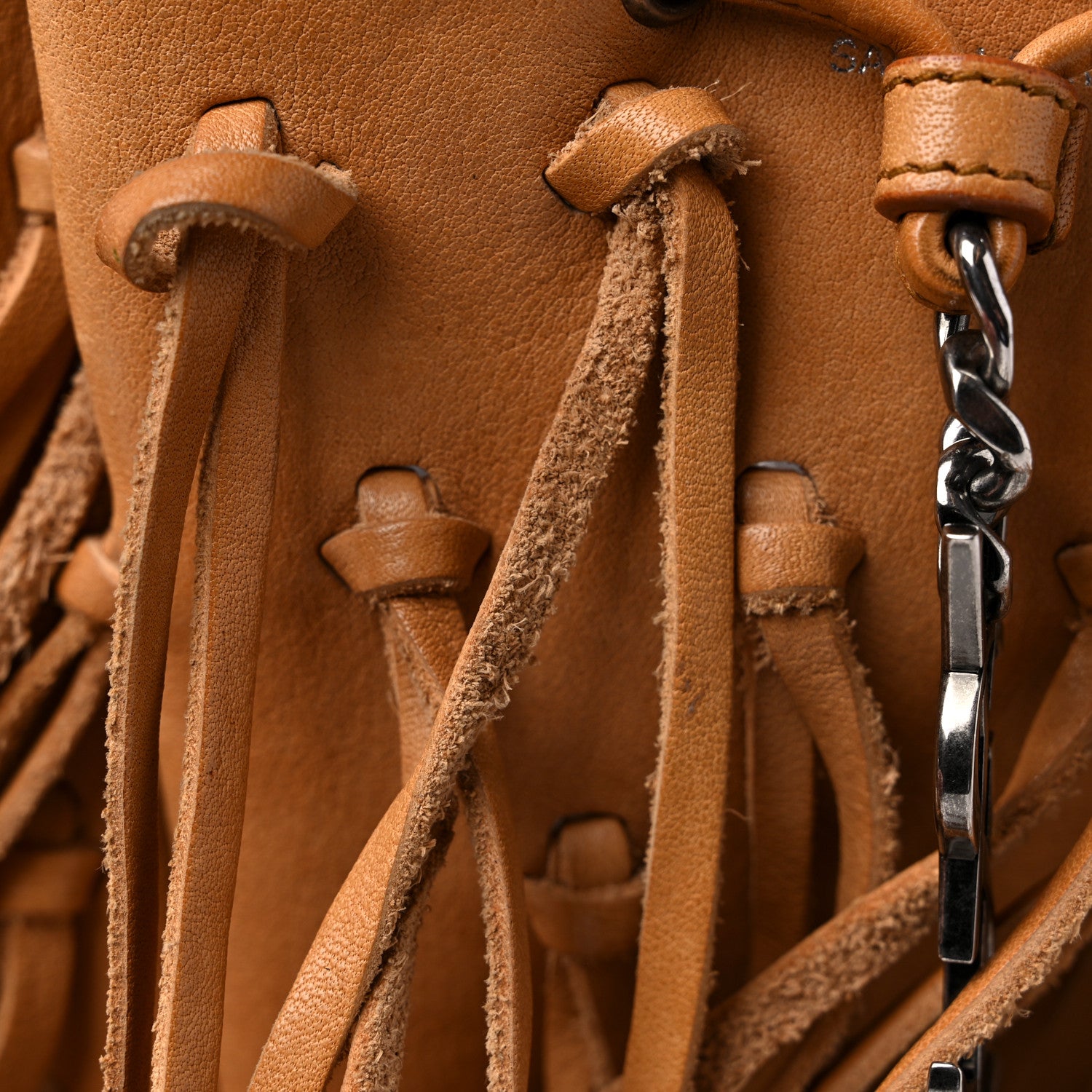 Saint Laurent Calfskin Fringe Monogram Mini Bourse Bucket Bag Tan 15 of 16