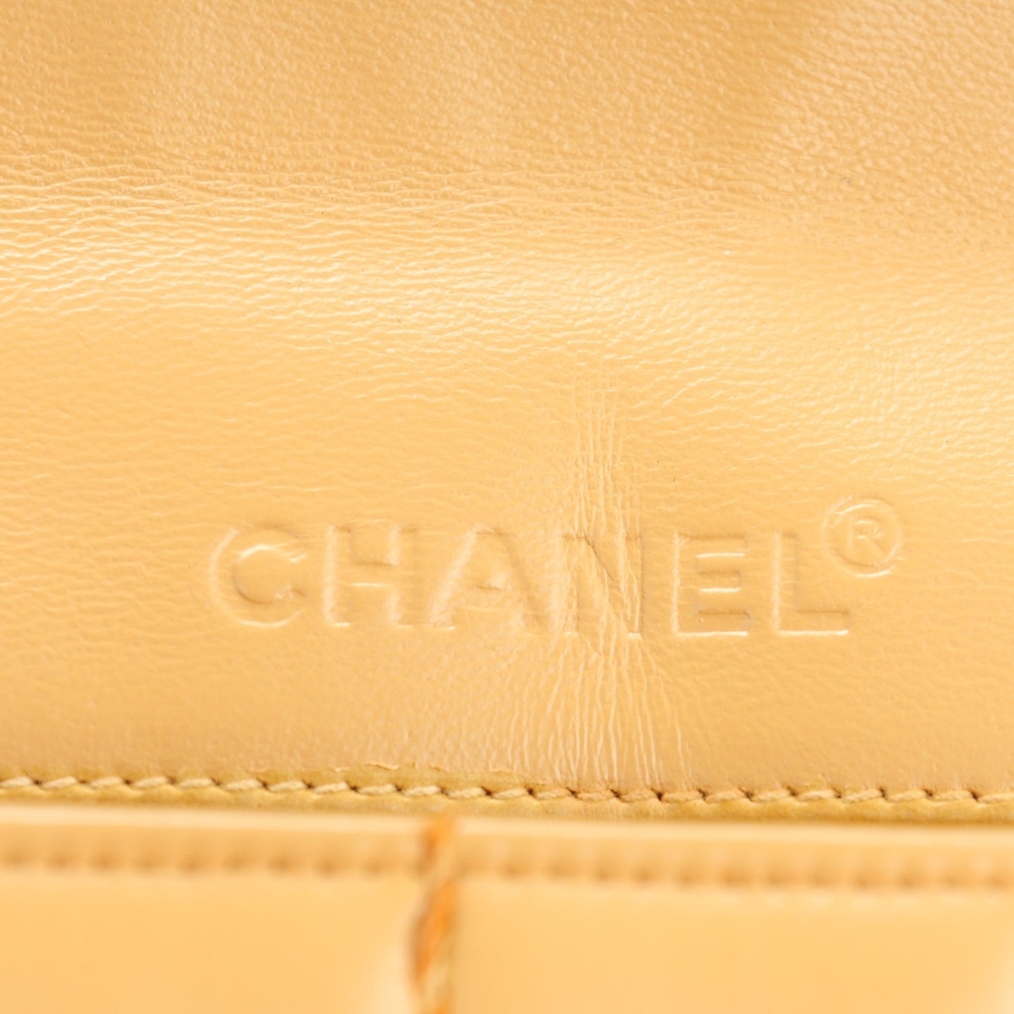 Lambskin Square Double Stitch Flap Beige