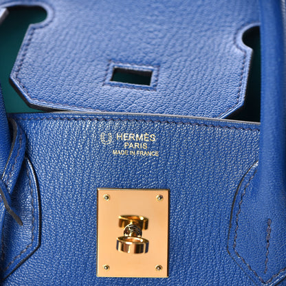 Hermes Chevre Mysore Bi-Color Horseshoe Birkin 30 Bleu Sapphire Paon 25 of 37