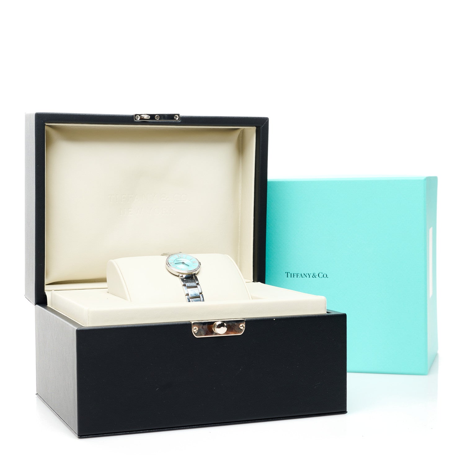 Tiffany Stainless Steel Diamond Bezel 24mm Atlas 2-Hand Quartz Watch Ice Blue 5 of 5
