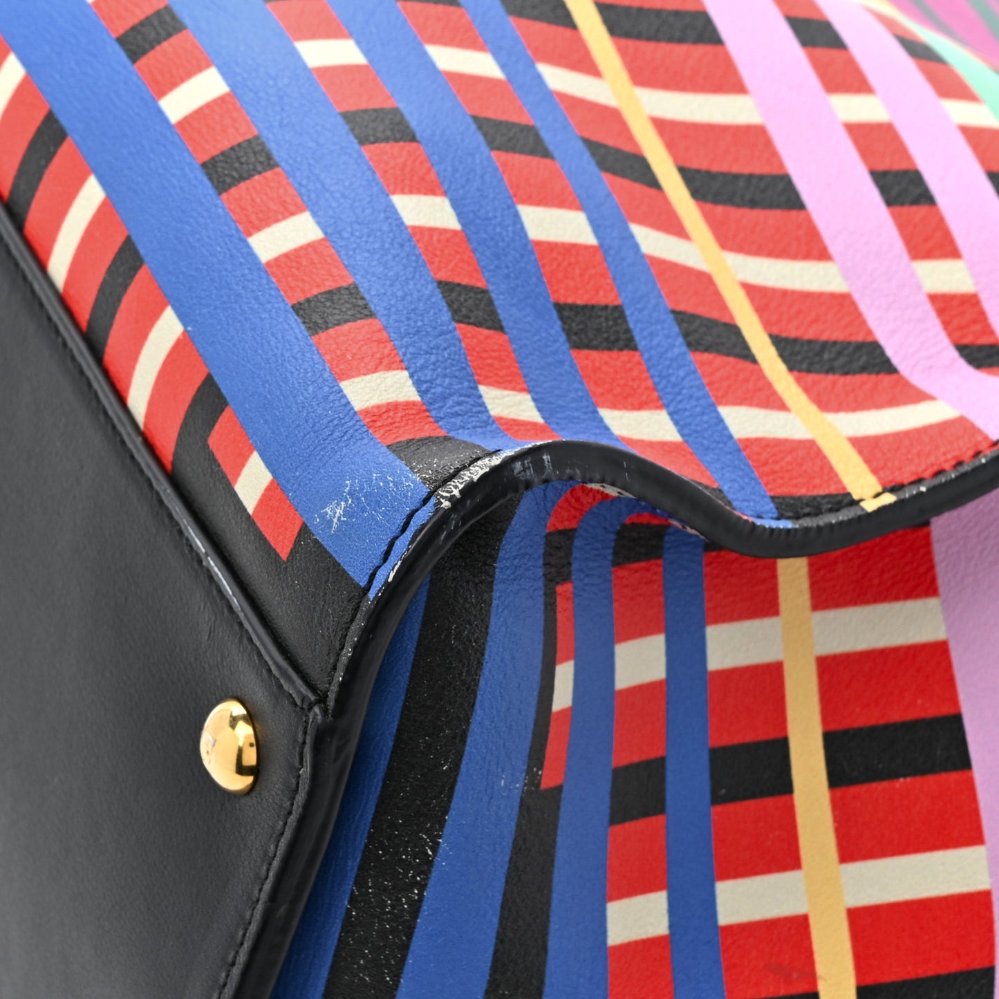 Vitello Seta Digital Print Large Peekaboo Iconic Satchel Multicolor Black