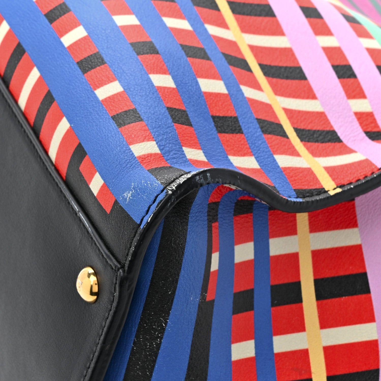 Fendi Vitello Seta Digital Print Large Peekaboo Iconic Satchel Multicolor Black 16 of 19