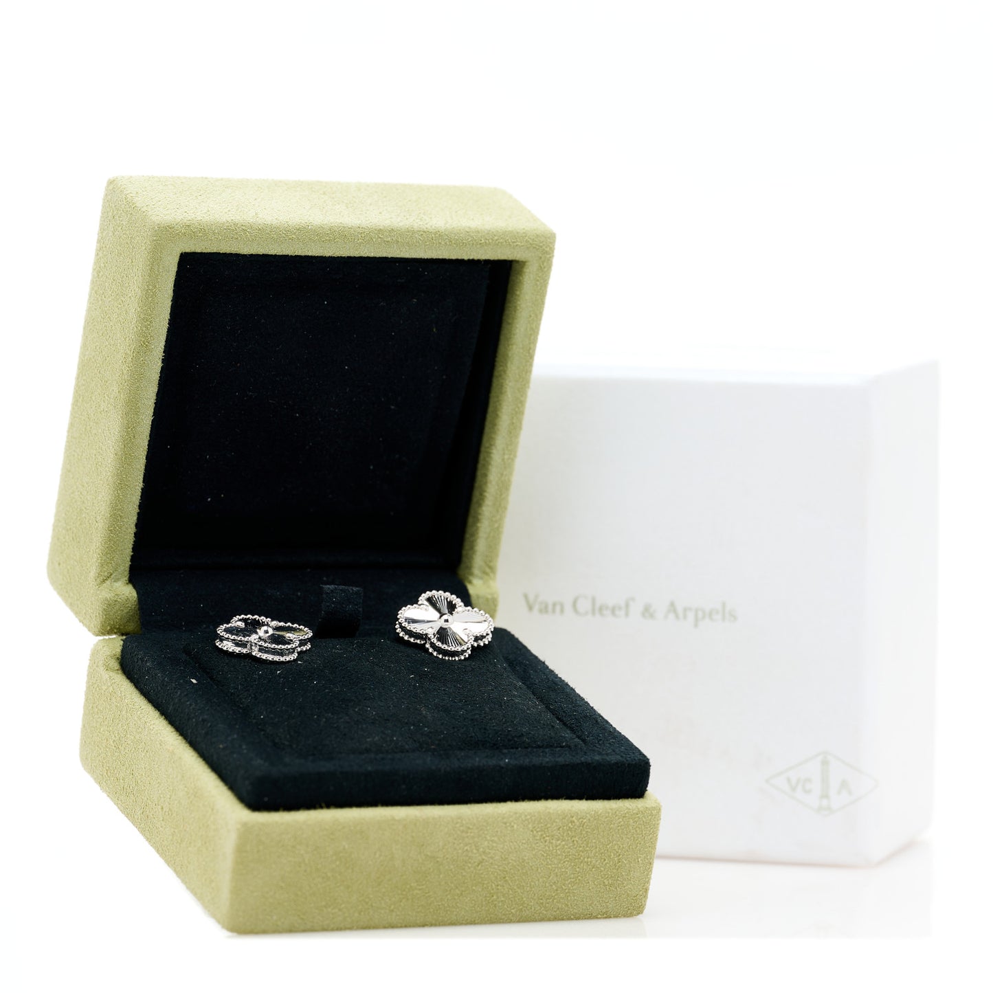 18K White Gold Guilloche Vintage Alhambra Earrings
