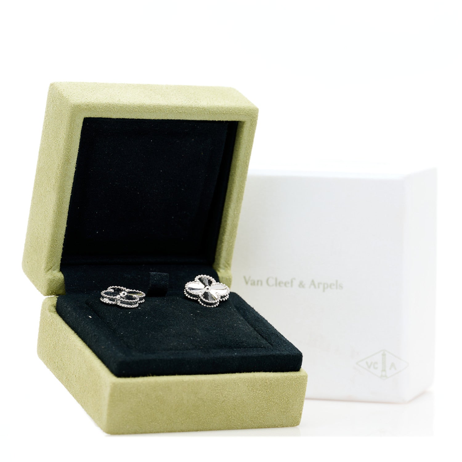 Van Cleef & Arpels 18K White Gold Guilloche Vintage Alhambra Earrings 6 of 6