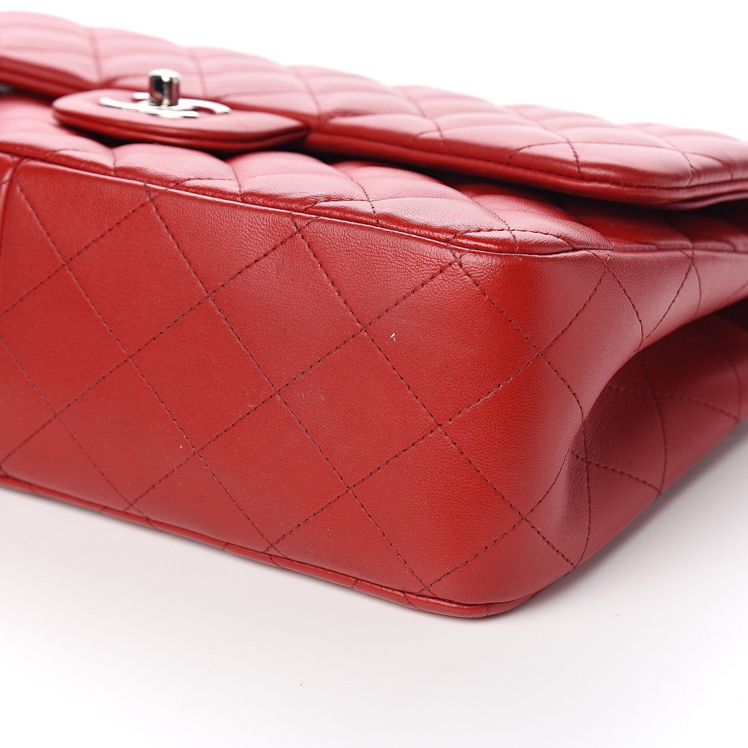 Chanel Lambskin Quilted Jumbo Double Flap Red 10 of 11