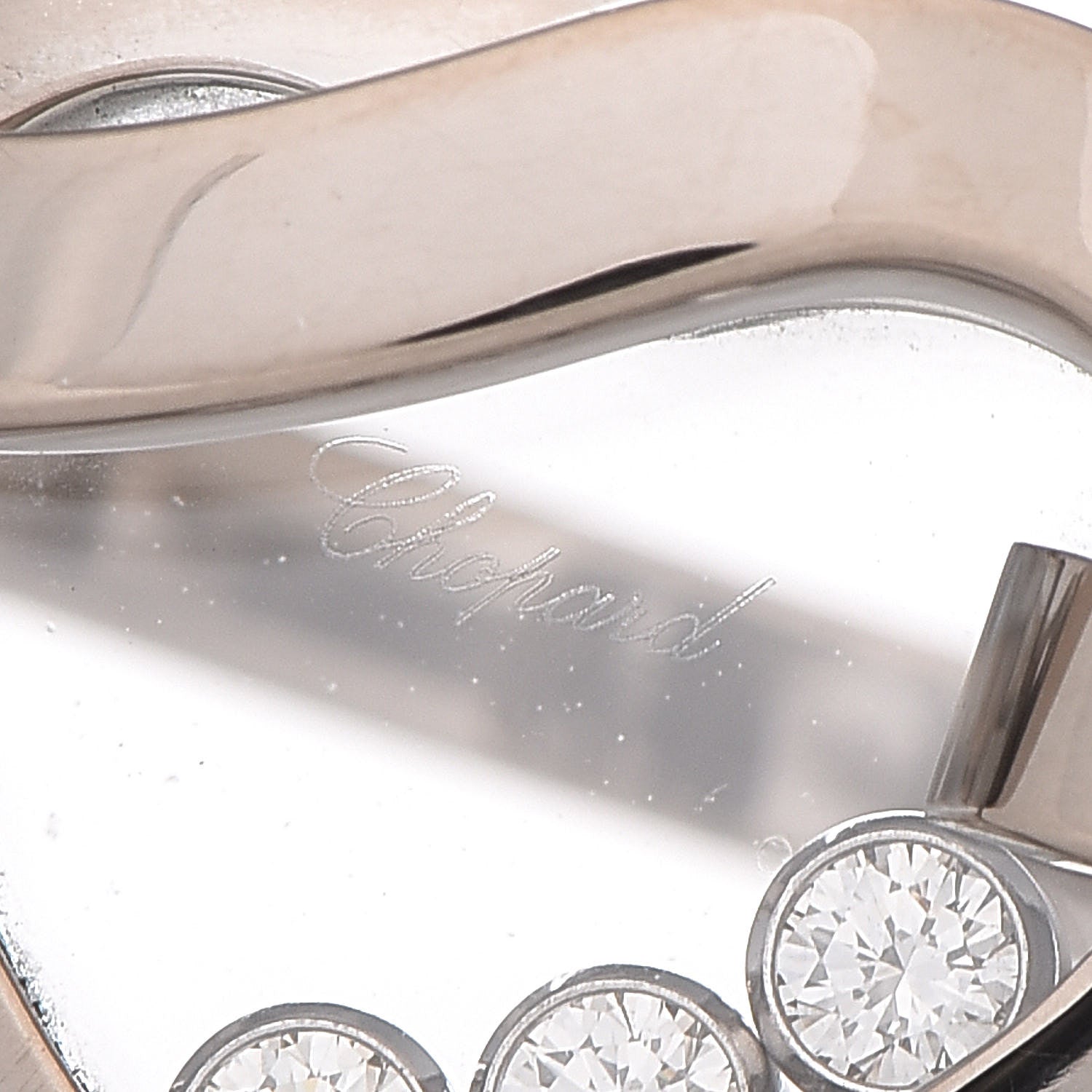 Chopard 18K White Gold 3 Diamond Happy Diamonds Heart Ring 52 6 5 of 5