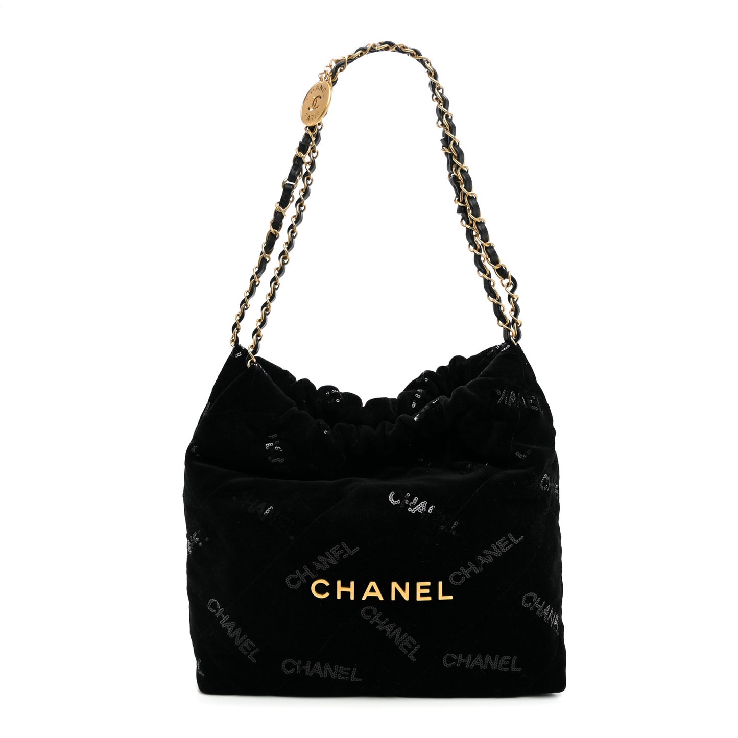 Velvet Sequin Quilted Small Chanel 22 Black