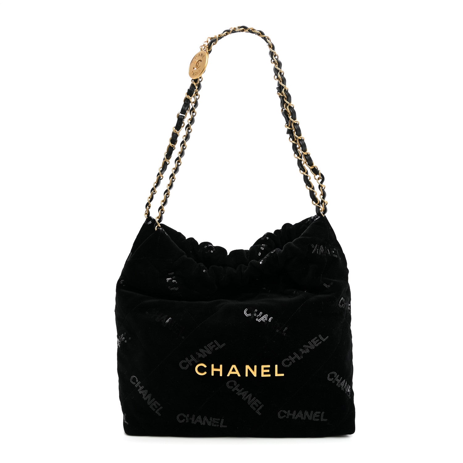 Chanel Velvet Sequin Quilted Small Chanel 22 Black 1 of 11
